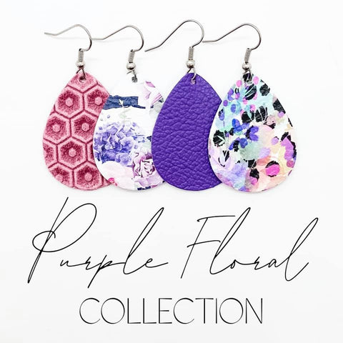 1.5" Purple Floral Mini Collection (Leather) -Earrings