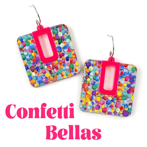 1.5" Bright Confetti Bellas -Spring Acrylic Earrings