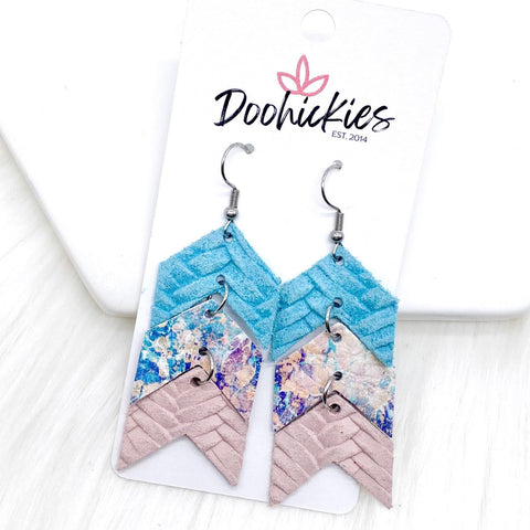 2.5" Braided Mint/Watercolors/Braided Pink Mini Arrows -Earrings