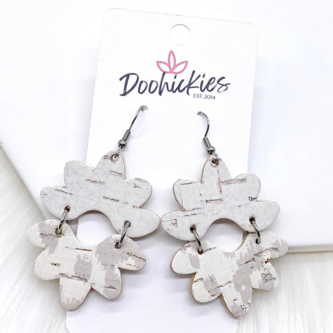 2.5" White & Nude Leopard Blossom Corkies -Earrings