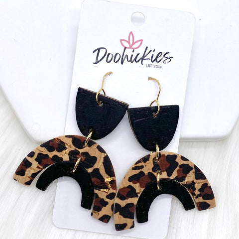 2.5" Black/Gold Leopard/Black April Corkies -Earrings