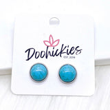 Blue Turquoise Singles in Stainless Steel Settings -Earrings