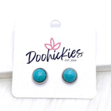 Blue Turquoise Singles in Stainless Steel Settings -Earrings