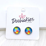 Autism Awareness Singles in Stainless Steel Settings -Earrings