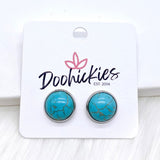 Blue Turquoise Singles in Stainless Steel Settings -Earrings