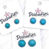 Blue Turquoise Singles in Stainless Steel Settings -Earrings