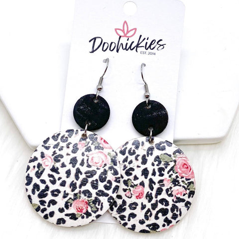 2.5" Black & Roses on Leopard Piggyback Corkies - Earrings