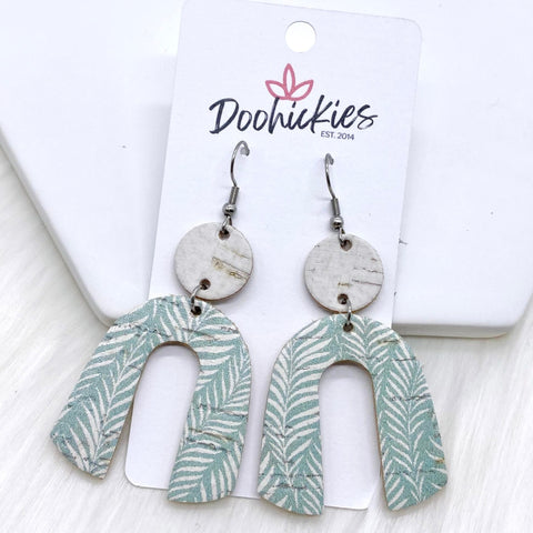 2.5" White & Sage Palm Leaf Rainbow Corkies -Earrings