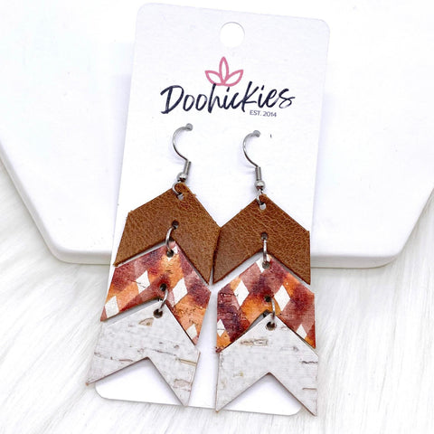 2.5" Tan Riviera/Autumn Chevron/Linen Mini Arrows Dangles -Earrings