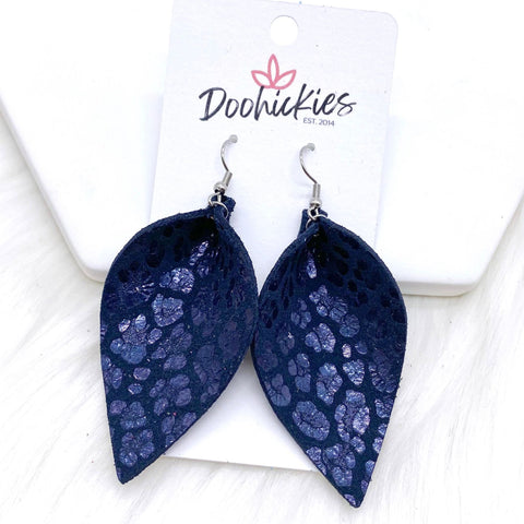 2.5" Navy Leopard Shimmer Petals -Earrings