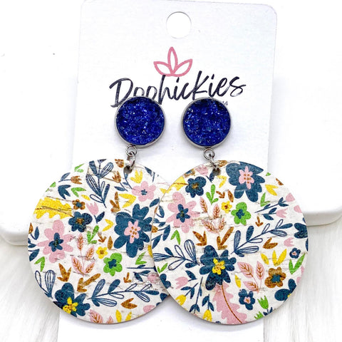 2" Navy & Pretty Meadow Piggyback Dangle Corkies -Earrings