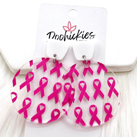 2" White & Pink Ribbon Acrylic Piggyback Dangles - Breast Cancer Awareness Ribbons