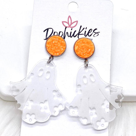 2" Groovy Ghost Acrylic Dangles - Halloween Earrings