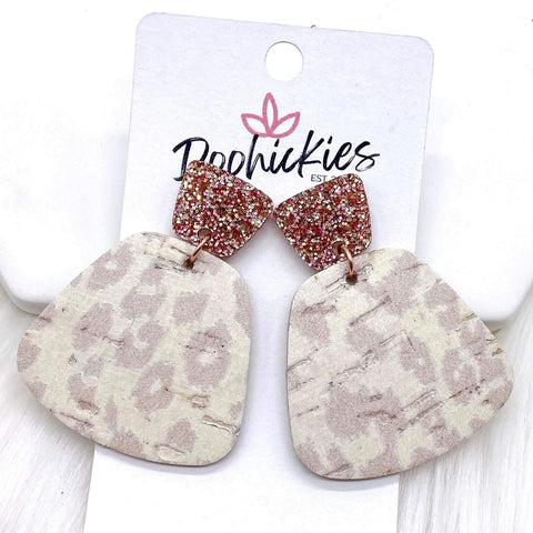 2" Rose Glitter & Nude Leopard Jasmines -Cork Earrings