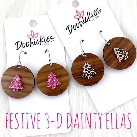 1.25" Festive 3-D Dainty Ella Dangles - Christmas Earrings