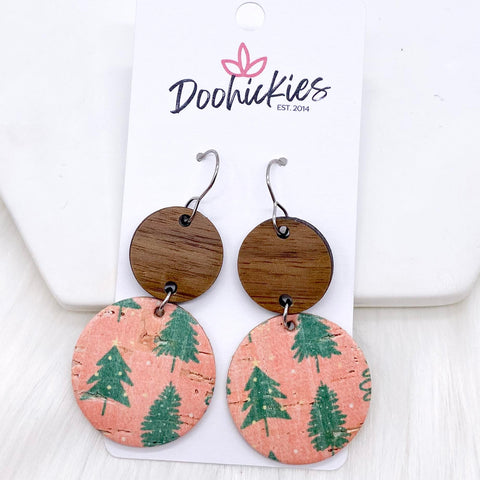 2.5" Walnut & Peachy Trees Double Corkies - Christmas Earrings