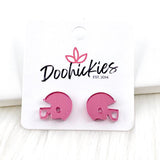 15mm Pink Out Acrylic Football Helmets - Breast Cancer Awareness Earrings