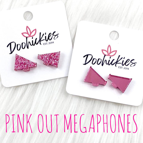 15mm Pink Out Acrylic School Spirit Megaphones - Breast Cancer Awareness Earrings