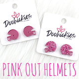 15mm Pink Out Acrylic Football Helmets - Breast Cancer Awareness Earrings