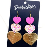 3.5" Mit it up Waterfall Hearts -Valentine's Earrings