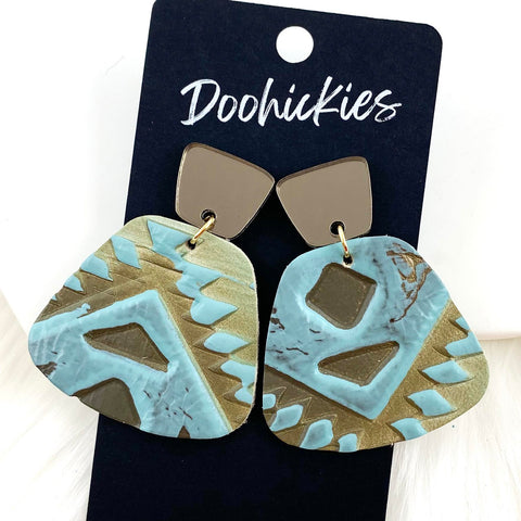 2" Turquoise & Bronze Embossed Leather Jasmine - Western Earrings