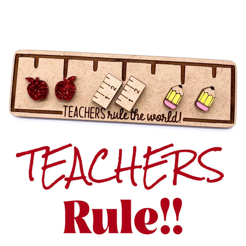 Teachers Rule the World: Apple/Ruler/#2 Pencil - Back to School Teacher Earrings