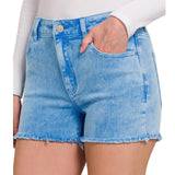 Acid Wash Frayed Hem Shorts: Ocean Blue