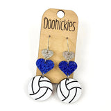 2.5" Custom Volleyball Heart Drop Dangles - Sports Earrings