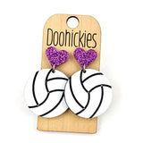 1.9" Custom I Heart Volleyball Dangles - Sports Earrings