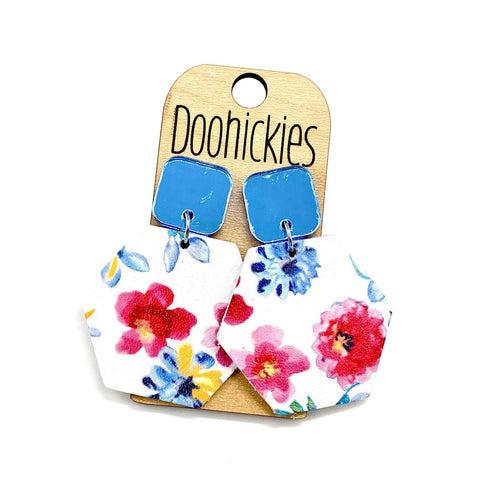 2" Boho Spring Floral Hexi Dangles - Leather Earrings