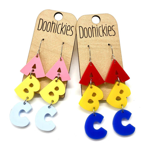 3" ABC Acrylic Dangles - Back to School Teacher Earrings
