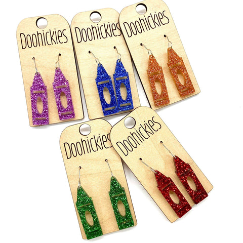 1.5" Glitter Crayon Acrylic Dangles - Back to School Teacher Earrings