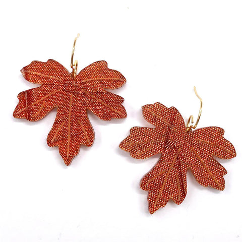 1.5" Amber Crushed Shimmer Acrylic Bronze Leaf Dangles - Fall Earrings