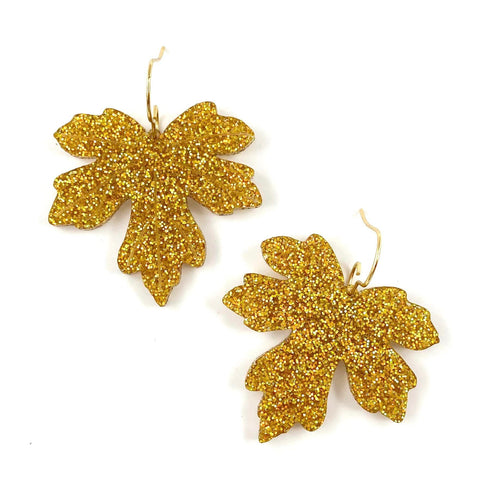 1.5" Amber Crushed Shimmer Acrylic Bronze Leaf Dangles - Fall Earrings (Copy)