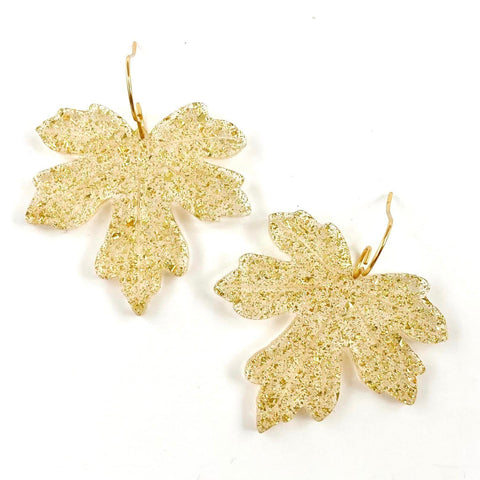 1.5" Gold Shimmer Acrylic Bronze Leaf Dangles - Fall Earrings