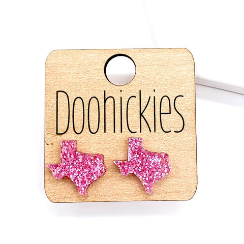 15mm Pink Glitter Texas Acrylic Studs - Breast Cancer Awareness Earrings