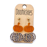 Fall Double Leopard Pumpkin Dangles - Fall Acrylic Earrings