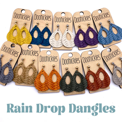 2" Fall Braided Rain Drops - Leather Earrings