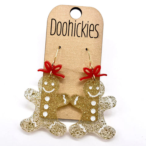 1.75 Red Bow and Gingerbread Man Dangles -Christmas Acrylic Earrings