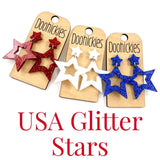 1.75" USA Glitter Cutout Stars - Patriotic Acrylic Earrings