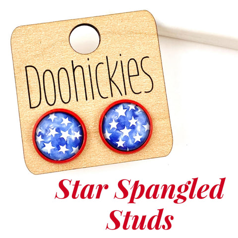 12mm Stars in Red Settings - Patriotic Earrings