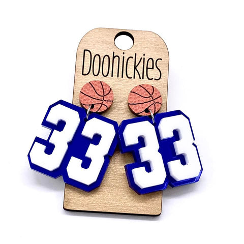 2" Layered Varsity Number Basketball Dangles - Sports Earrings