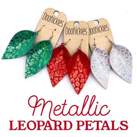 2.5" Metallic Christmas Leopard Petals - Leather Earrings