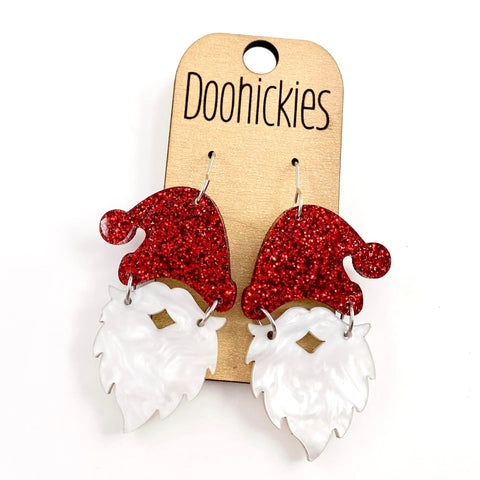 Red Glitter Acrylic Santa Dangles - Christmas Earrings