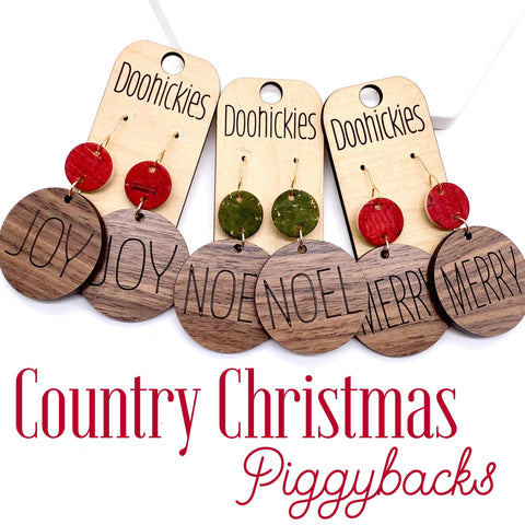 2.5" Country Christmas Piggybacks - Wood Dangle Earrings