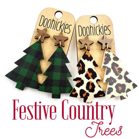 2" Festive Country Trees - Christmas Acrylic Earrings