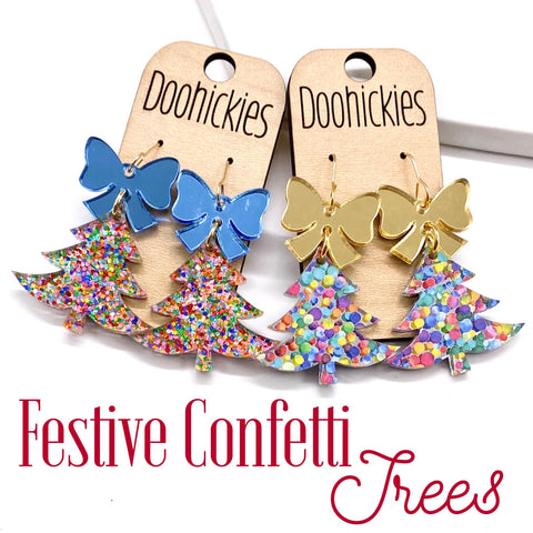 Festive Confetti Tree Acrylic Earrings - Christmas Earrings