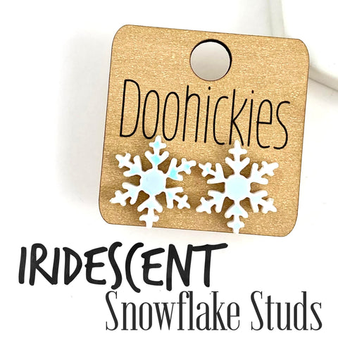 Iridescent Snowflake Studs - Christmas Earrings