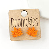 Metallic Orange Leaf Studs - Fall Acrylic Singles