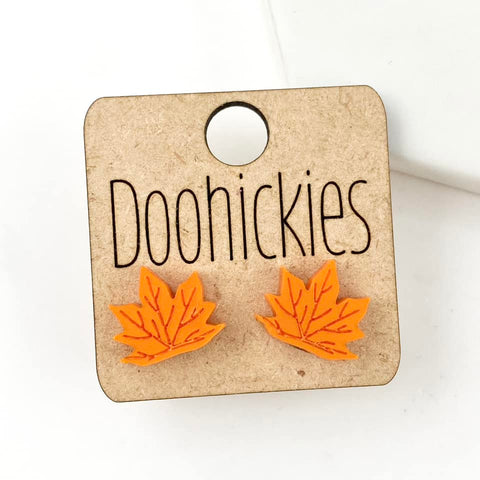 Metallic Orange Leaf Studs - Fall Acrylic Singles